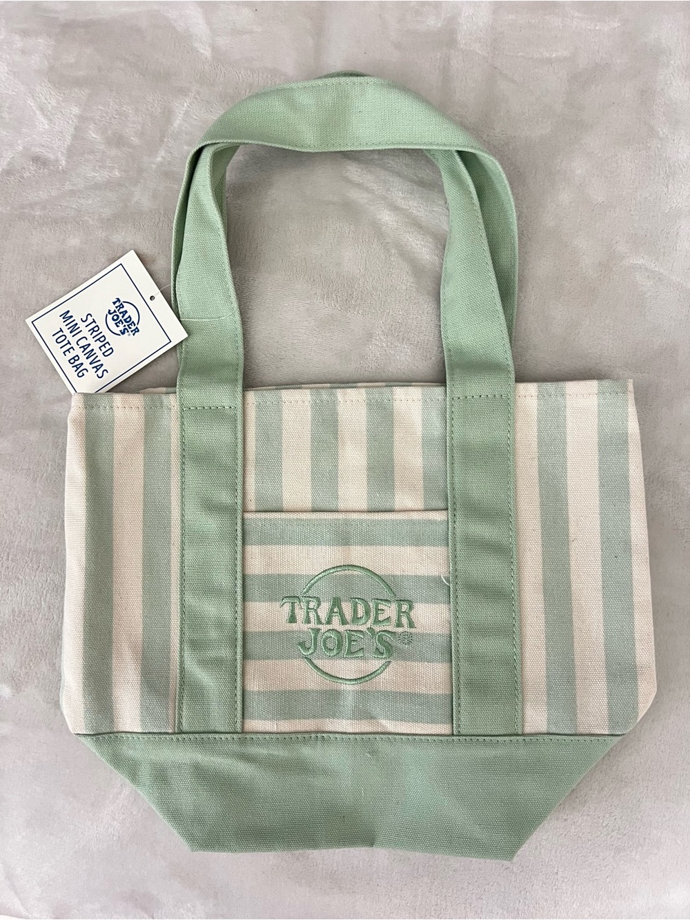 Authentic Trader Joe’s Sage Green Striped Canvas Tote